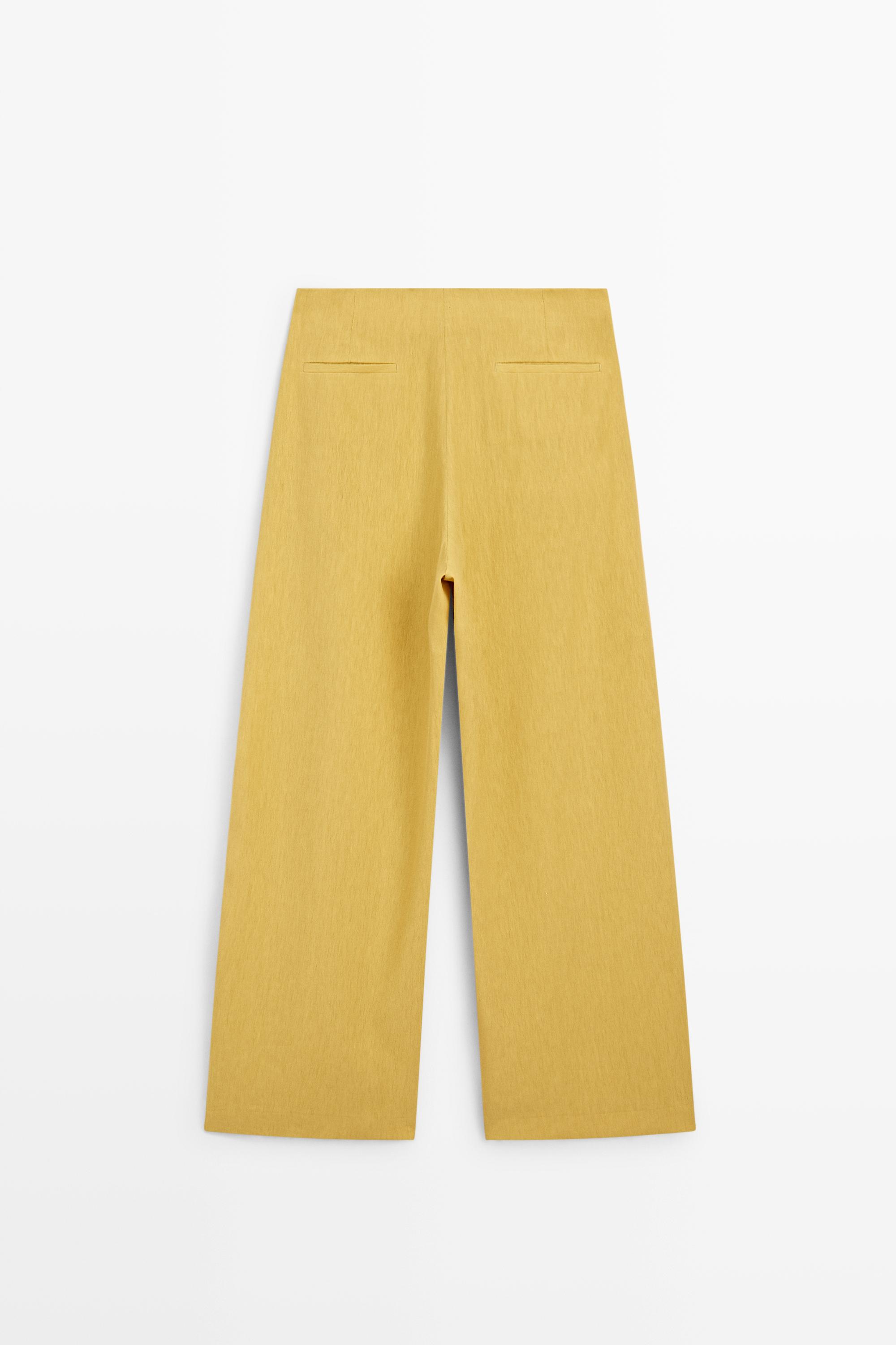 Wide-leg flowing linen blend pleated pants